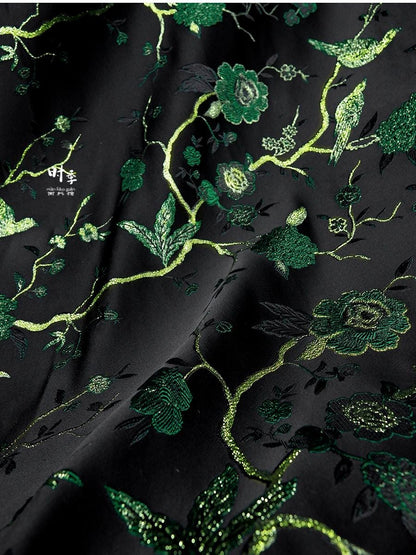Black & Jade Green Brocade Fabric | 3D Textured Jacquard, 55" Wide