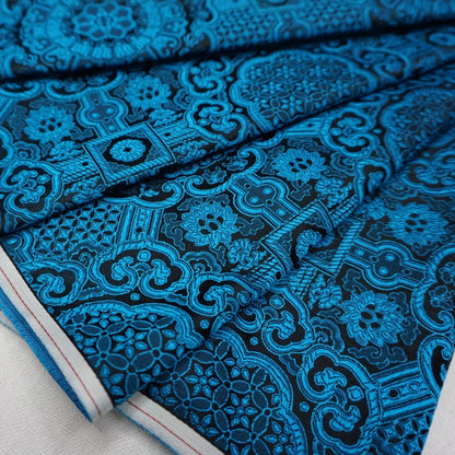 Brocart de rayonne turquoise : Damas chinois, 75 cm de large - Vendu au mètre