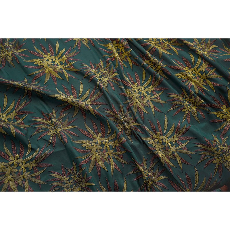 Tissu jacquard réversible vert foncé : revêtement d’ameublement tissé à motif floral en relief, 162,5 cm de large