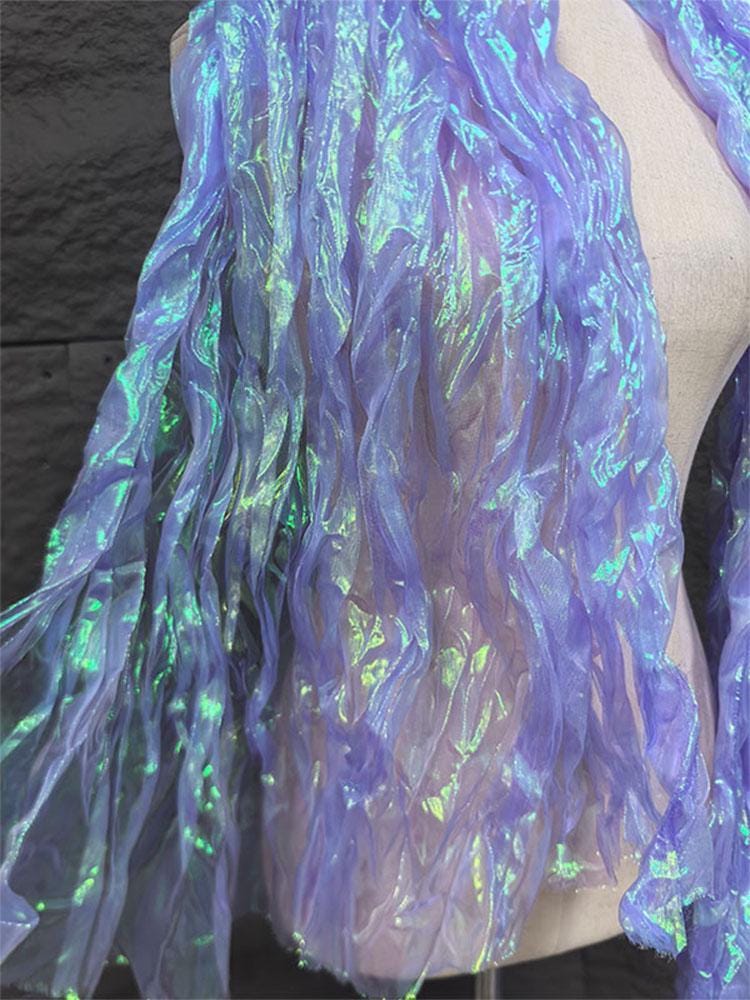 Mermaid Iridescent Pleated Organza Fabric - 55" Wide
