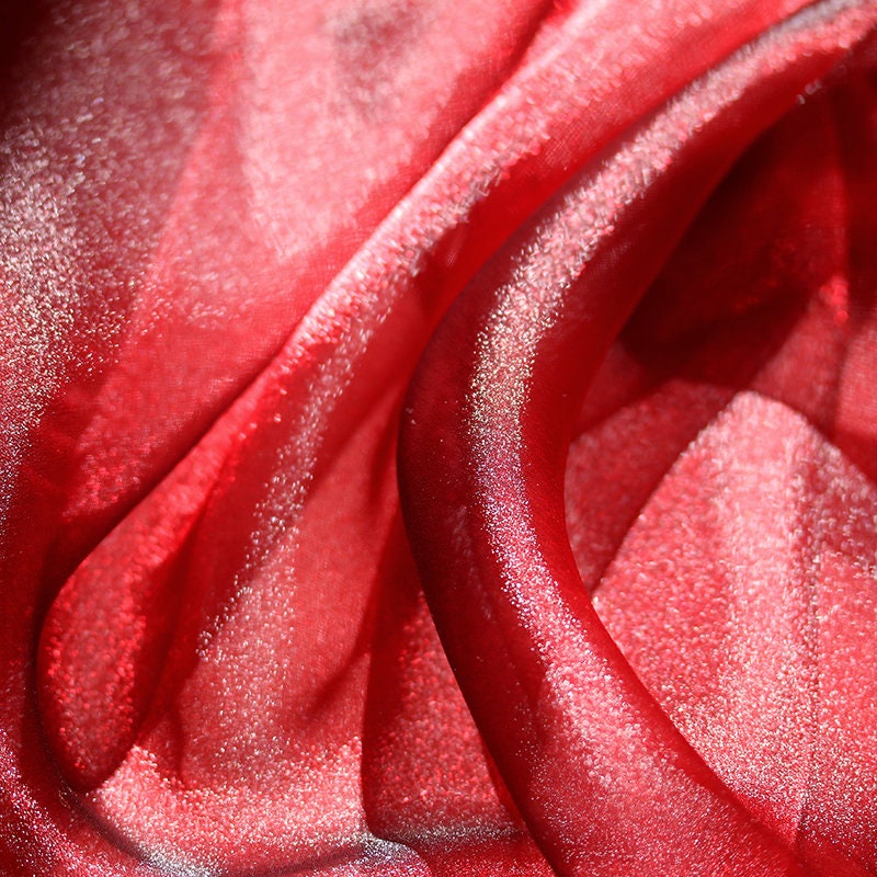 Red Glitter Organza Fabric: Sheer Crystal Yarn, 57" Wide, Wedding Dress Lace