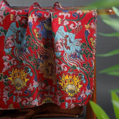 Gold Shantung Rayon Fabric: Dunhuang Pattern Upholstery, Costume, Scarf