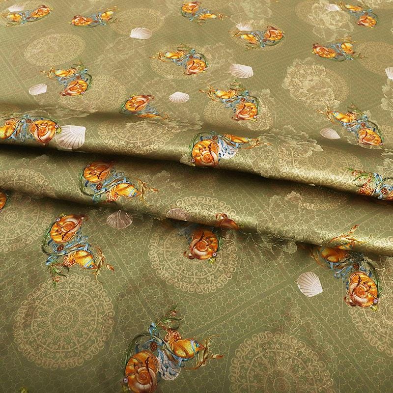 Tissu satiné en soie couleur thé : Rayonne imprimée numériquement, largeur 150 cm (59 po), ameublement et costumes