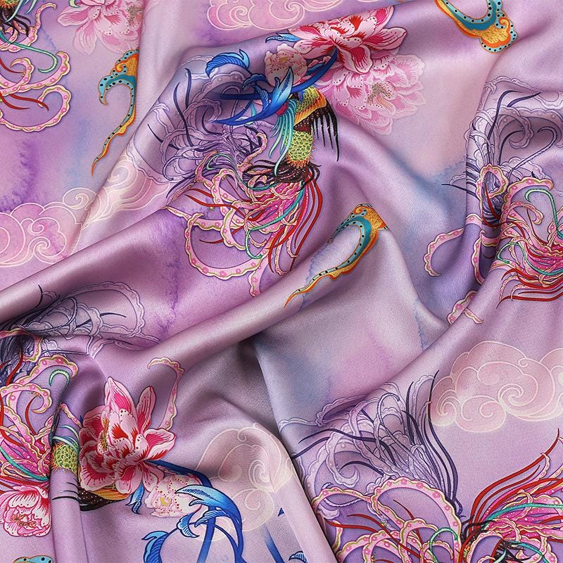 Tissu satin de soie acétate Xiangyun Tea : rideau imprimé numériquement, 150 cm de large