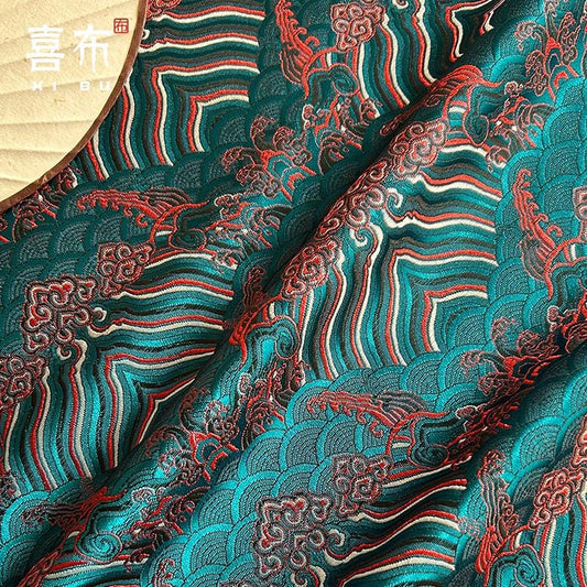 Tissu brocart Vagues Océanes : Jacquard de soie et rayonne (largeur 29,5")
