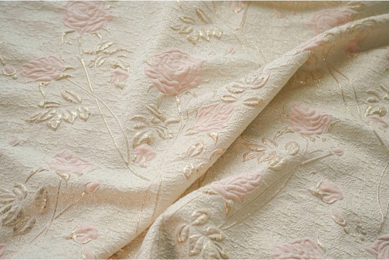 Gold Thread Peony Jacquard Fabric: 55" Wide Designer Upholstery