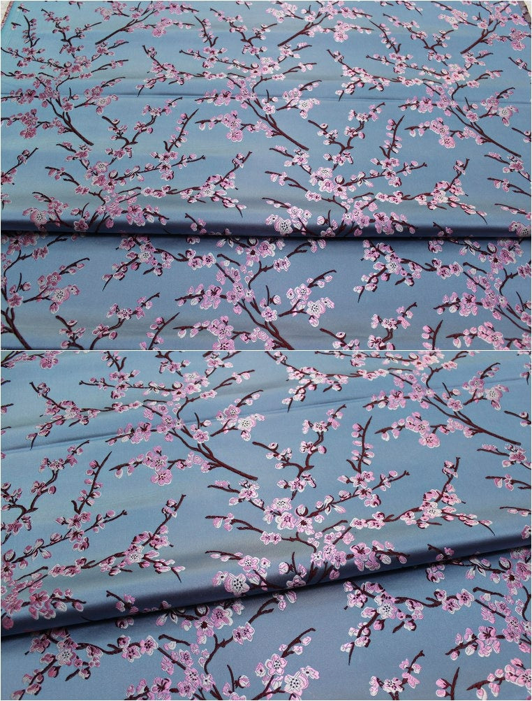 Tissu brocart de soie à fleurs de prunier : tissu pour cheongsam qipao multicolore