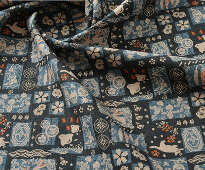 Japanese Cotton Linen Fabric: Patchwork Print for Sewing & Upholstery
