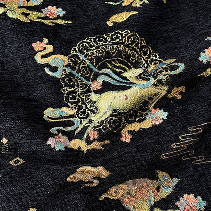 Tissu jacquard chenille à motif cerf : Brocart élégant pour ameublement, costumes et décoration