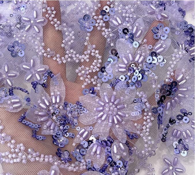 Embroidered Sequin Blossom Lace Fabric: Couture Bridal Appliqu��" Wide