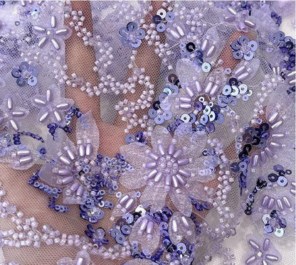 Embroidered Sequin Blossom Lace Fabric: Couture Bridal Appliqu��" Wide