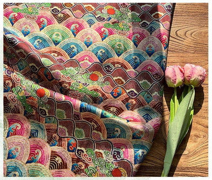 Jacquard Gambiered Canton Gauze Fabric - Xiangyun Tea Silk Brocade, 59" Wide