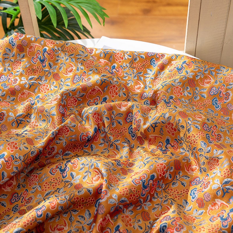 Mongolian Brocade Fabric: Eight Immortals Damask, 59" Wide