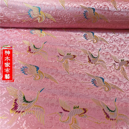 Crane Brocade Fabric: Colorful Silk Rayon Blend, Cheongsam Qipao Material