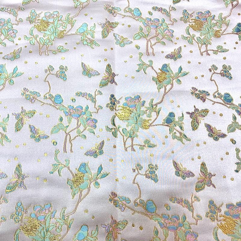 Tissu brocart papillon : Jacquard prune argenté, 150 cm de large