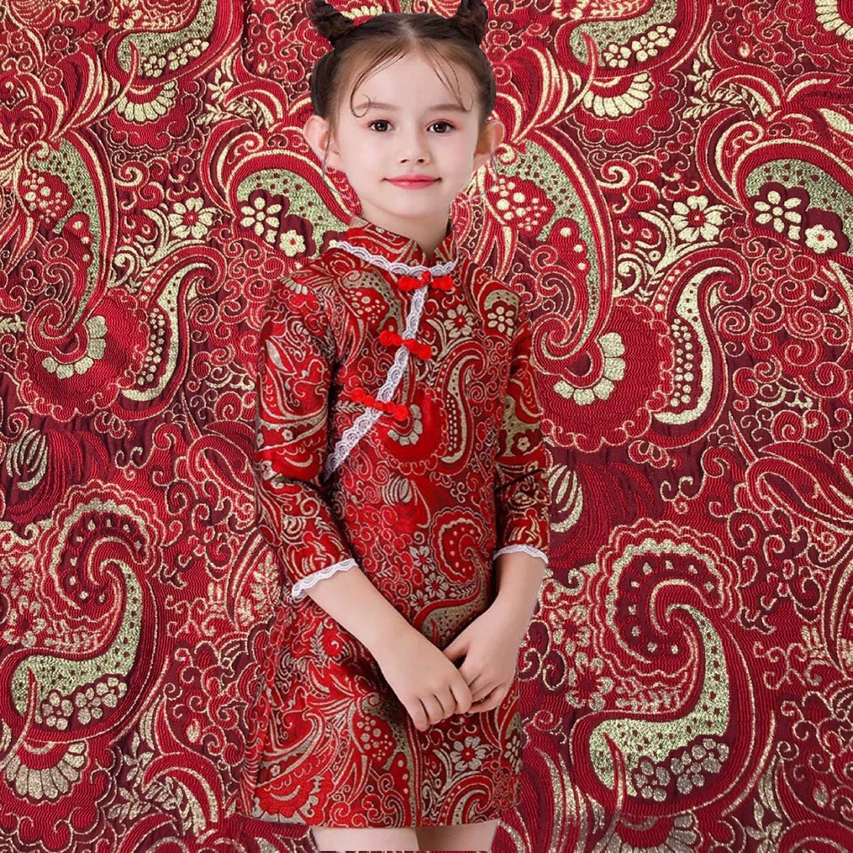 Gold Brocade Fabric: Yarn-Dyed Jacquard, 57" Wide - By The Meter