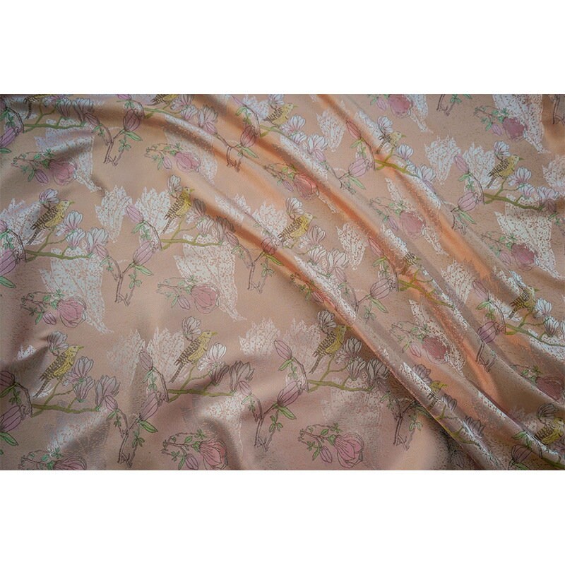 Orange Pink Bird Pattern Jacquard Woven Fabric: 60"W Upholstery