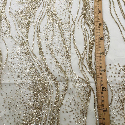 Tissu polyester effet vague brillante : voile à paillettes bronzées, 150 cm de large