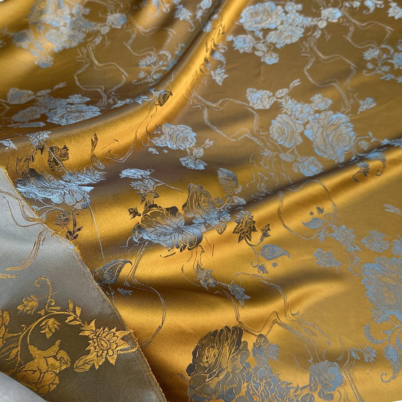 Two-Tone Rayon Jacquard Fabric: Floral Faux Silk Satin (59" Wide)