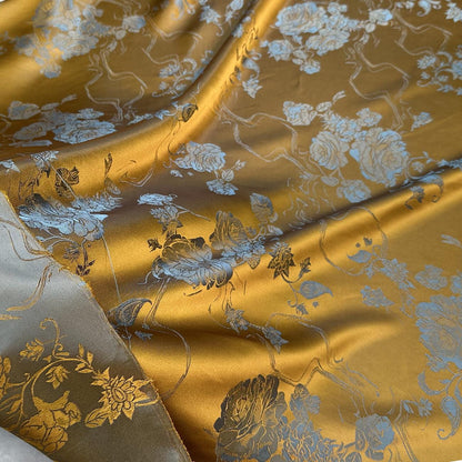 Two-Tone Rayon Jacquard Fabric: Floral Faux Silk Satin (59" Wide)