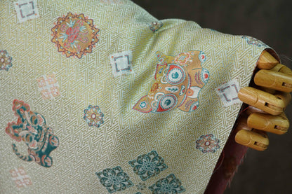 Lion Jacquard Woven Fabric: Bean Green Embossed Upholstery, 65"W