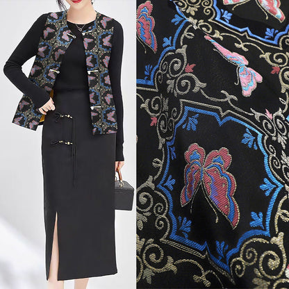 Butterfly Linen Fabric: Dunhuang Fresco Style, 59"W, Upholstery & Sewing