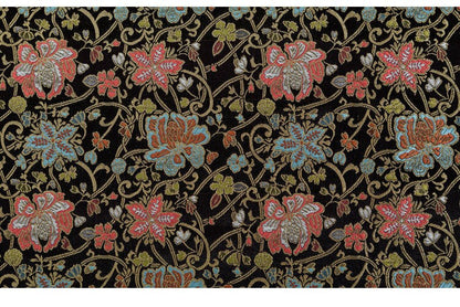 Nishijin Crane Kinran Fabric: Black Jacquard Silk Brocade Damask (29.5" Width)