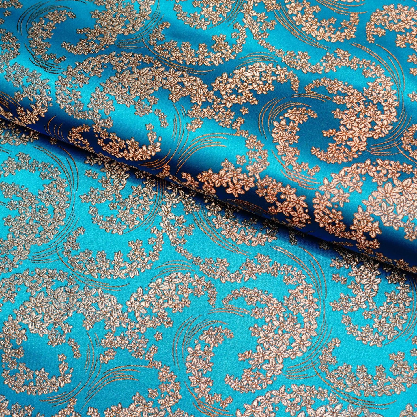 Silk Brocade Fabric: Moon Flower Design, 45" Wide - By The Meter