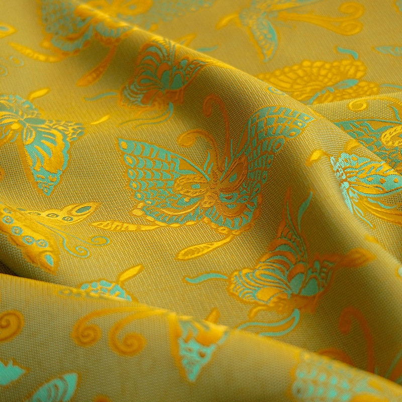 Butterfly Jacquard Rayon Fabric: Tea Silk Satin (By The Meter)