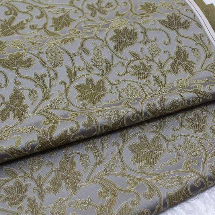 Gray Grape Brocade Fabric: Silk Rayon Blend, 29.5" Wide