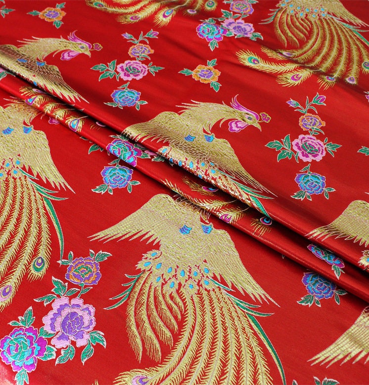 Gold Phoenix Brocade Fabric: Chinese Cheongsam Sewing Material (57"W)