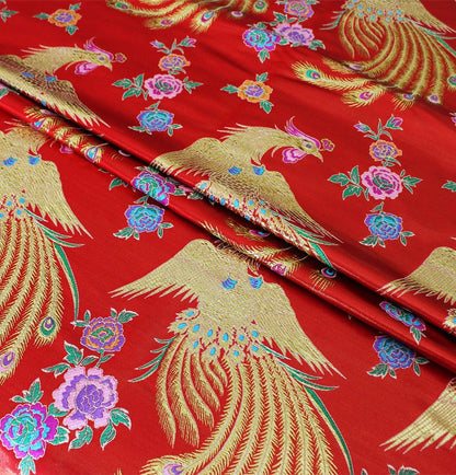 Gold Phoenix Brocade Fabric: Chinese Cheongsam Sewing Material (57"W)