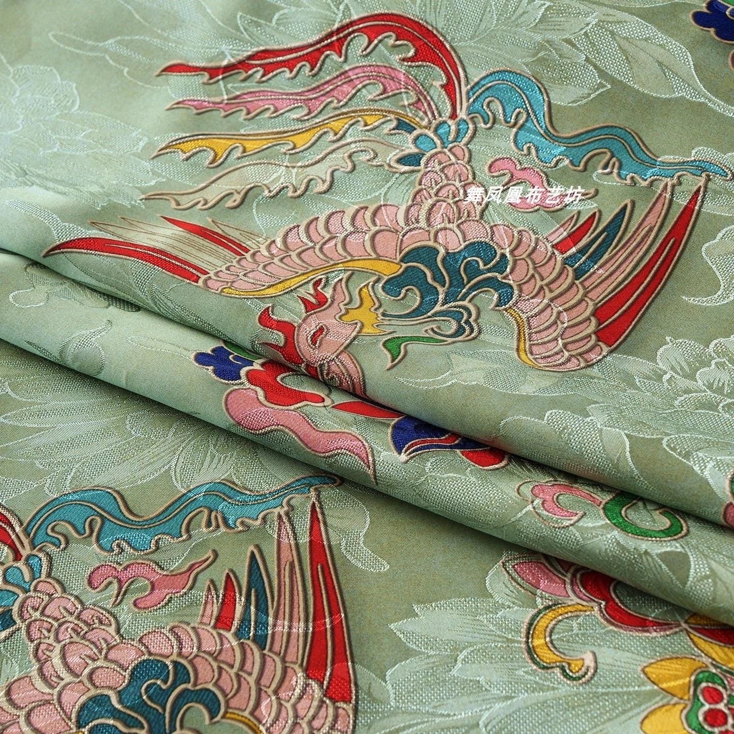 Tissu brocart de soie Phoenix & Lotus : Cheongsam vert clair, costume Tang, Hanfu