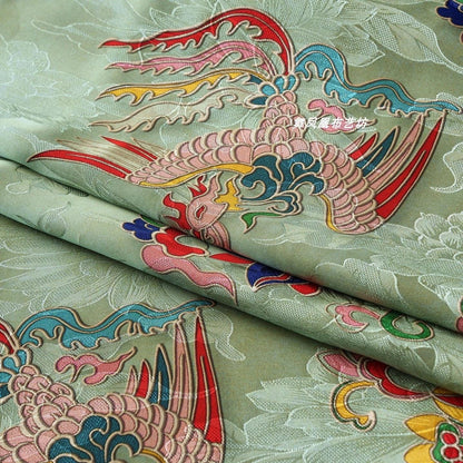 Tissu brocart de soie Phoenix & Lotus : Cheongsam vert clair, costume Tang, Hanfu