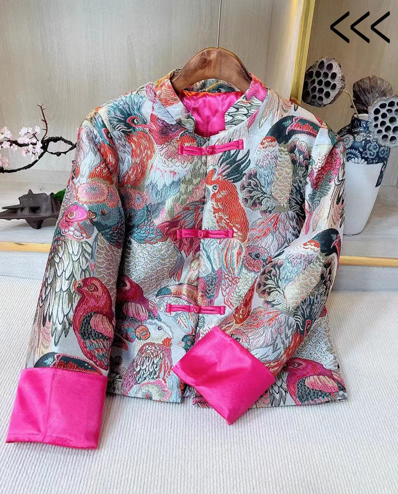 Tissu jacquard perroquet : tissu d’ameublement et de couture de créateur, 145 cm de large