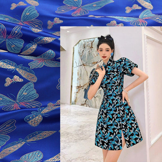 Butterfly Brocade Fabric: 45"W Satin Rayon Blend - Costume & Decor