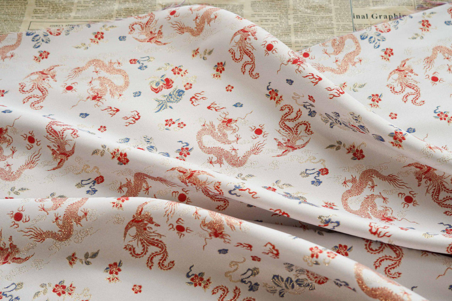 Dragon Jacquard Fabric: Embossed Foil Upholstery, Costume, Decor (58"W)
