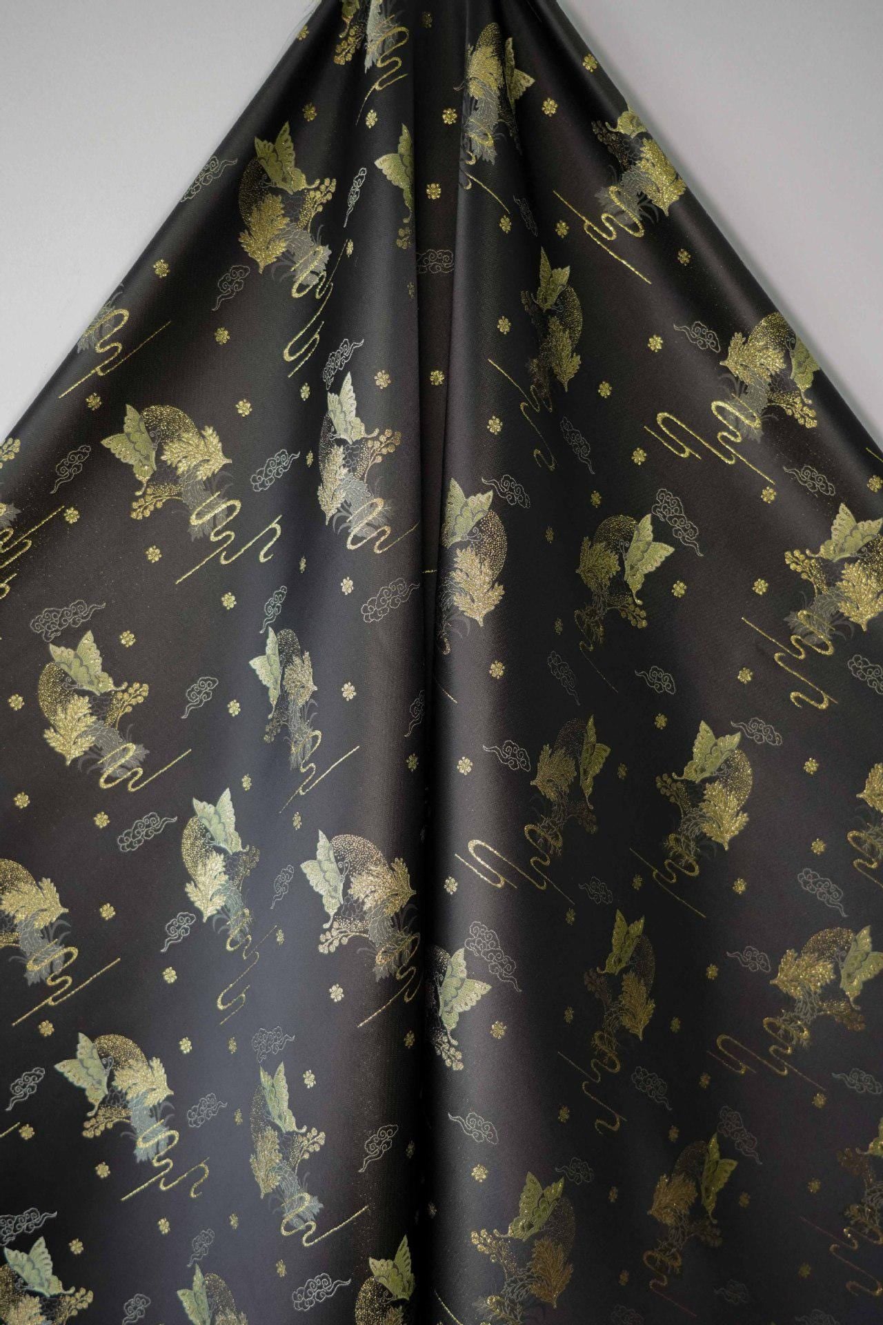 Black Jacquard Fabric: Gold Butterfly Pattern, Upholstery & Sewing (59" W By 1 Meter)
