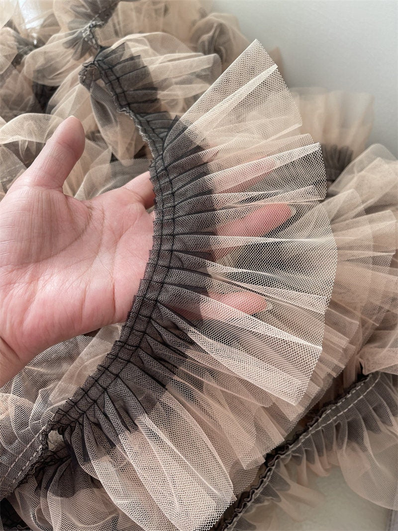 Sheer Pleated 3D Ruffle Mesh Fabric, Stiff Texture, Designer Gown Material