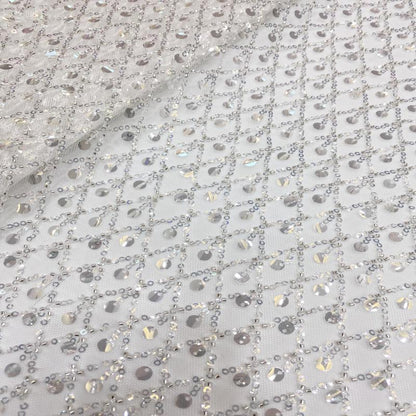 Crystal Sequin Embroidery Fabric: See-Through Wedding Dress Material