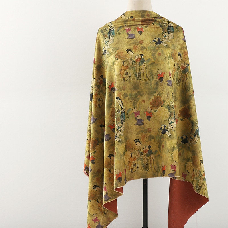 Red Cloud Yarn Fabric: Ancient Ladies Floral Print, 59" Wide