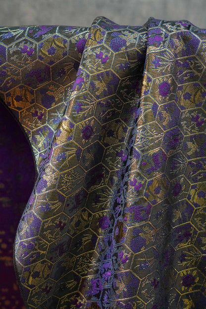 Gold Thread Brocade Fabric ��� Diamond Medallion, Tibetan Sty"W