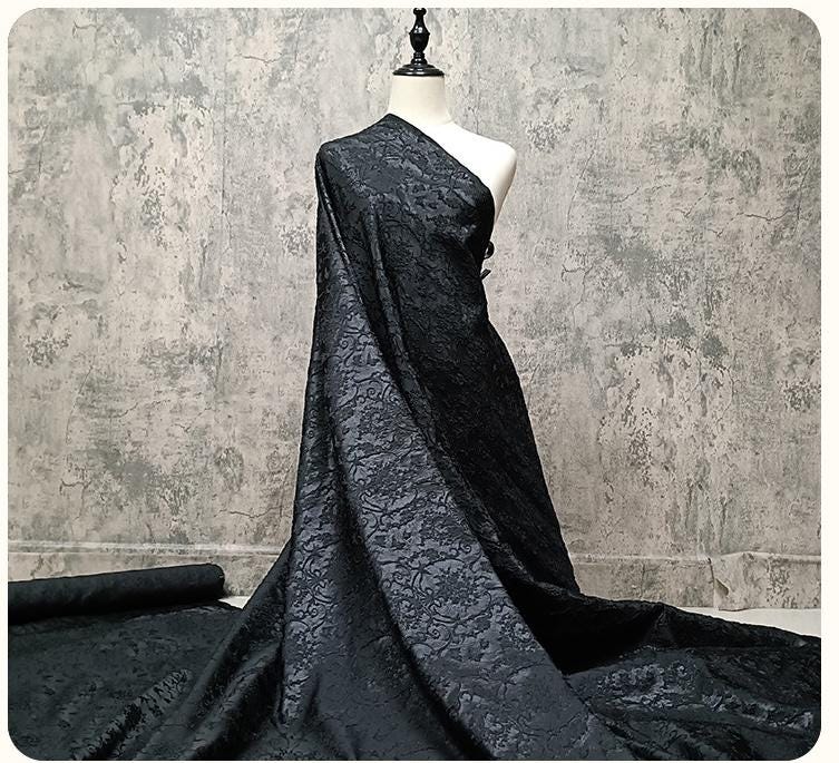 Black 3D Textured Abstract Embossed Brocade Fabric, 58"Wide