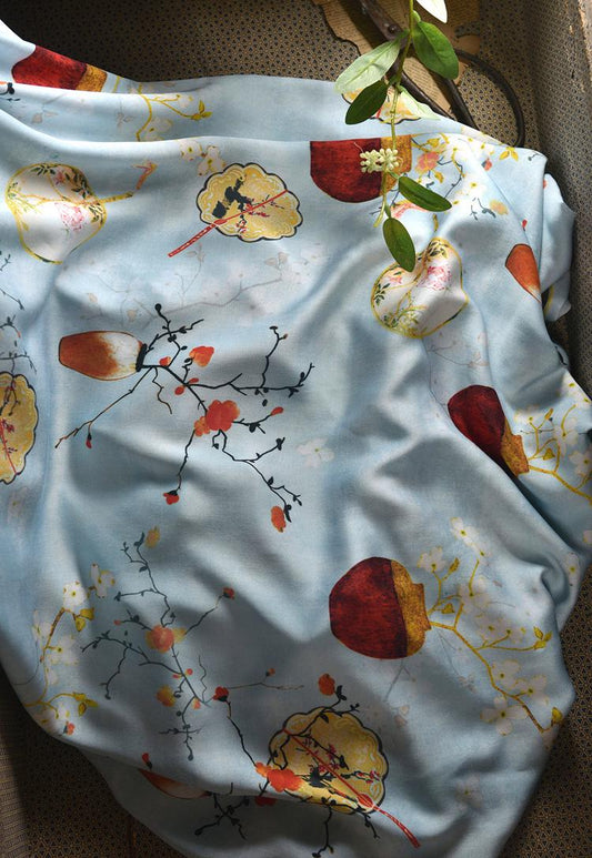 Tissu en coton peint à l'encre de Chine : draperie florale, couture de costumes (55 po de largeur)