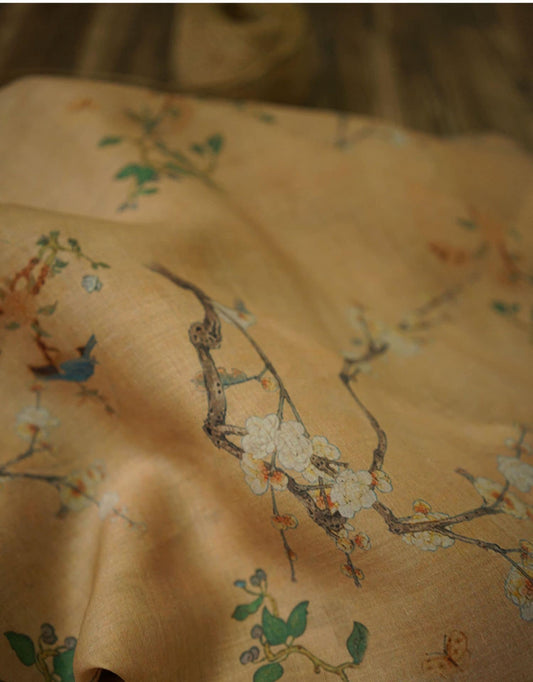 Floral Ramie Fabric: Samuume Pattern, 55" Wide - Sewing & Upholstery