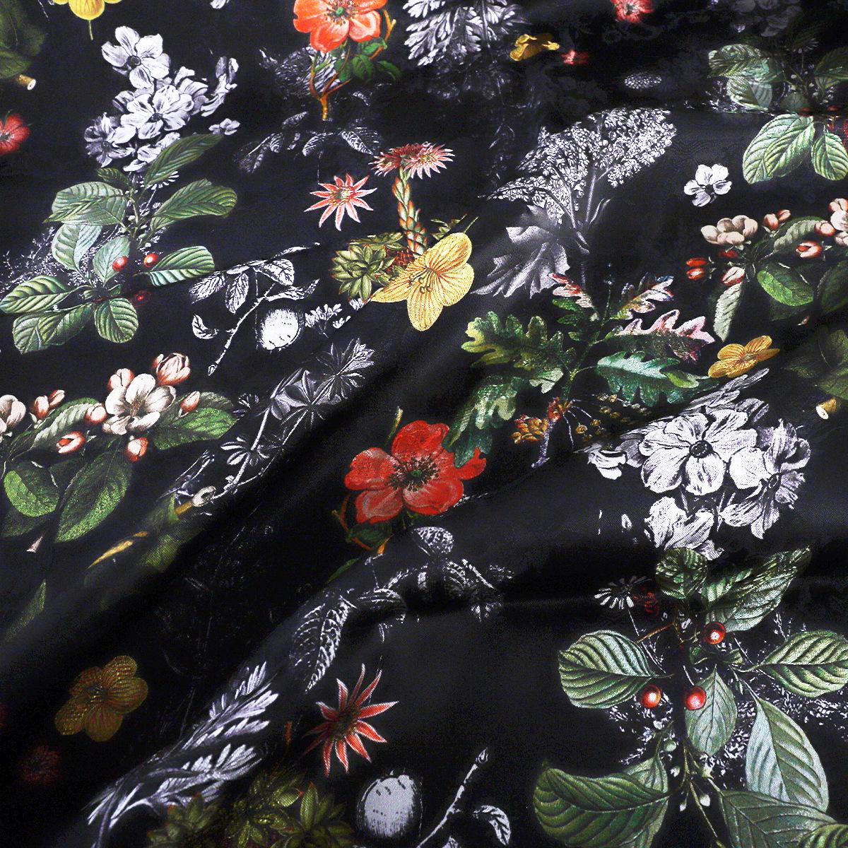 Floral Print Tea Silk Satin Fabric: 55"W Rayon Sewing Material