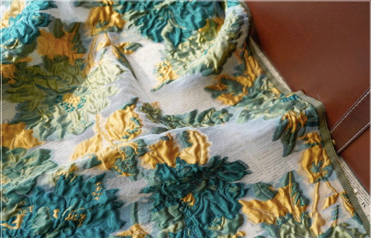 Floral Organza Jacquard Fabric: Gold Thread Upholstery, 56" Wide