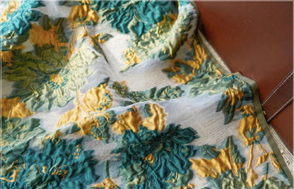 Floral Organza Jacquard Fabric: Gold Thread Upholstery, 56" Wide