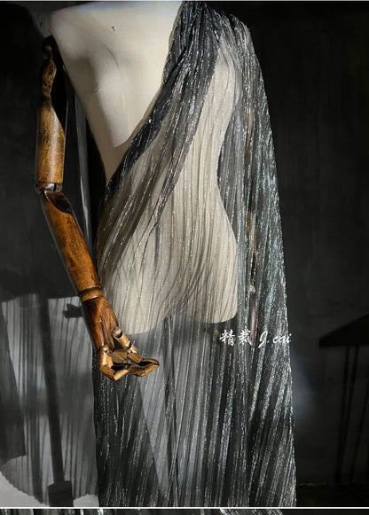 Tissu en maille plissée transparente à paillettes, 150 cm de large, fil doré et argenté