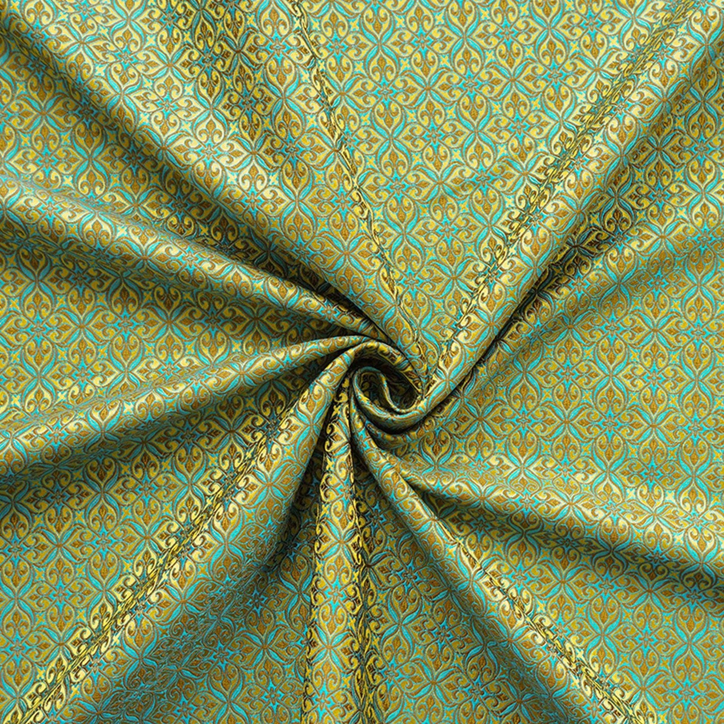 Teal Green Silk Brocade Fabric: Traditional Upholstery & Sewing, 59" Wide